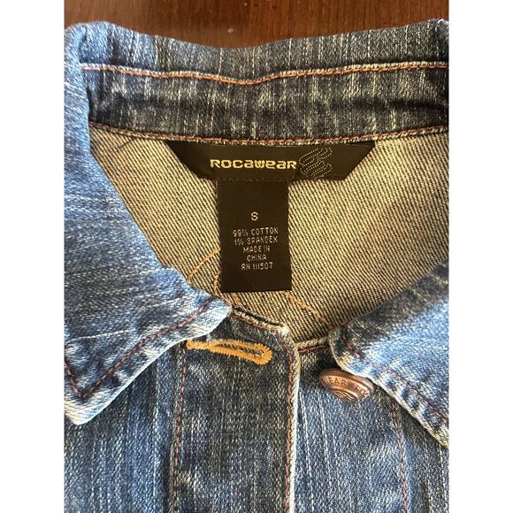Rocawear Vintage Y2K Womens Jean Jacket Small Cropped Denim Dark Wash Beaded - Picture 5 of 16